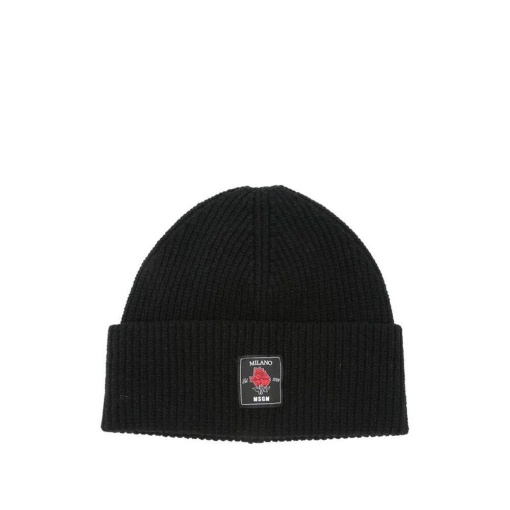 MSGM Embroidered Logo Beanie Hat Men BLACK Hats & Caps